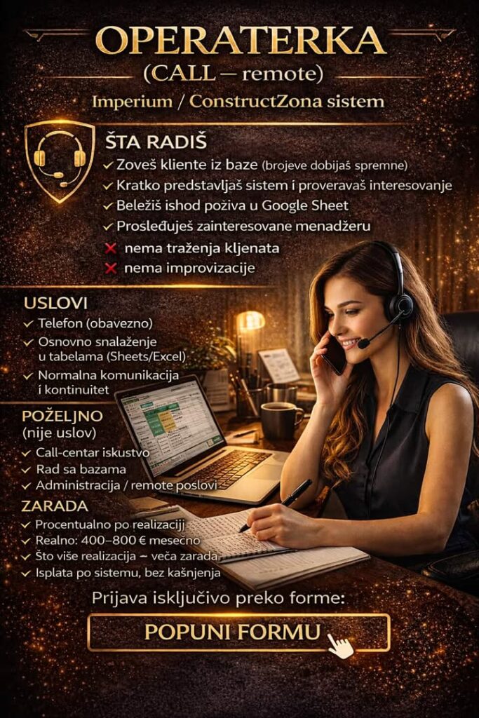Operaterka (call) – remote posao od kuće