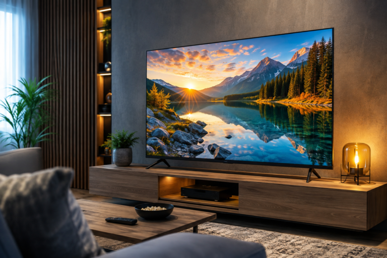 VOX Smart TV u modernom dnevnom boravku sa 4K UHD ekranom – prikaz kvaliteta slike i dizajna televizora.